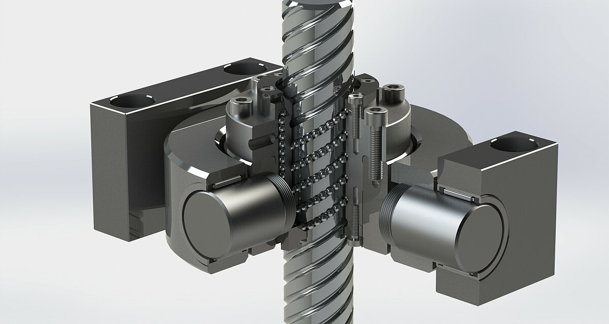 Kreuzkardanischer Adapter zum Ausgleich von Fluchtungsfehlern bei Kugelgewinde- oder Trapezgewindetrieben